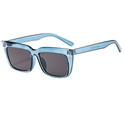 Light blue rectangular sunglasses with dark lenses and thick frames, angled to show the temples and front. - Image 9