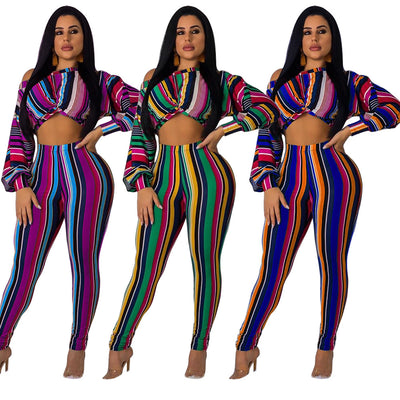 Conjunto de Dos Piezas: Top Largo a Rayas y Leggings Ajustados