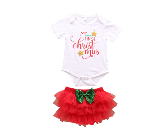 Conjunto de 3 Piezas Navideño: Shorts con Encaje y Diadema para Niña - Image 2