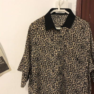 Camisa de Hombre Estampado Leopardo Manga Cinco Puntos Gasa - Image 9