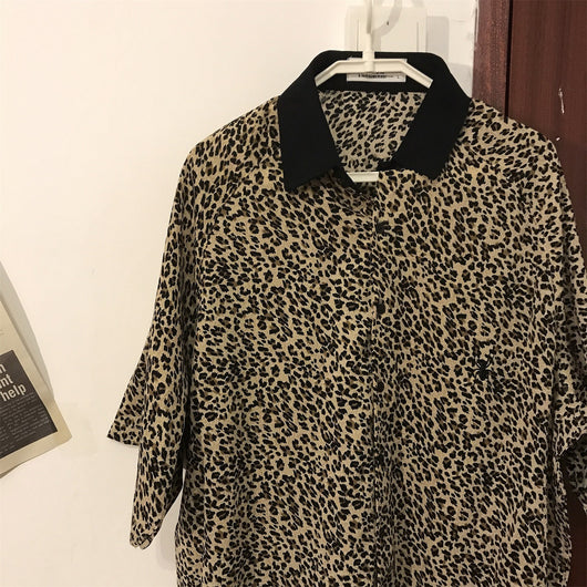 Camisa de Hombre Estampado Leopardo Manga Cinco Puntos Gasa - Image 9