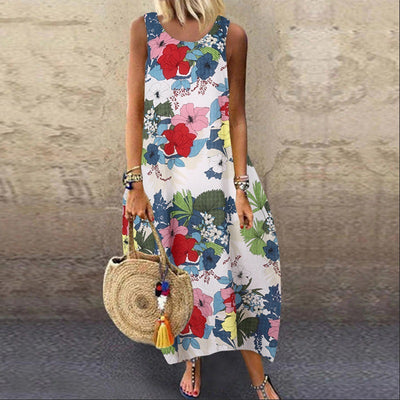Vestido Suelto Midi Étnico Estampado sin Mangas para Mujer Verano - Image 2