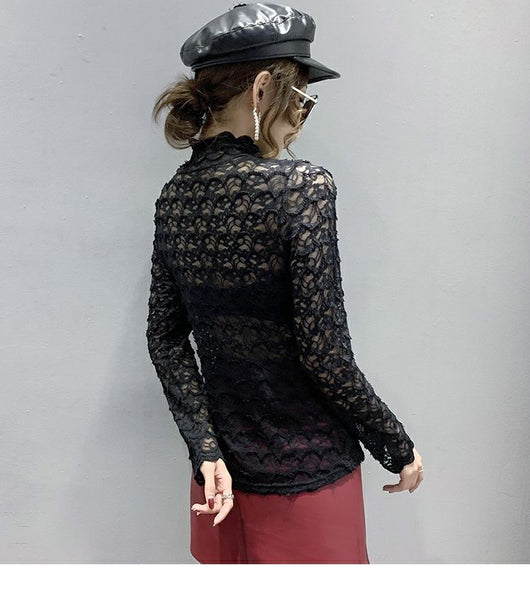 Blusa de Malla Calada con Manga Larga y Capa Interior - Image 11