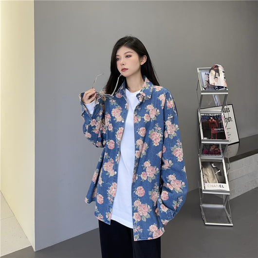 Camisa Vaquera Estampada de Manga Larga para Mujer - Image 3