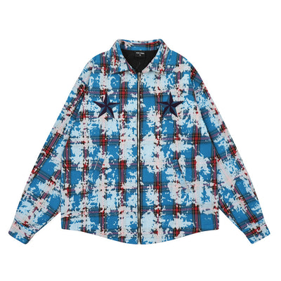 Chaqueta Camisa Tie-Dye Cuadros Desgastada para Hombre