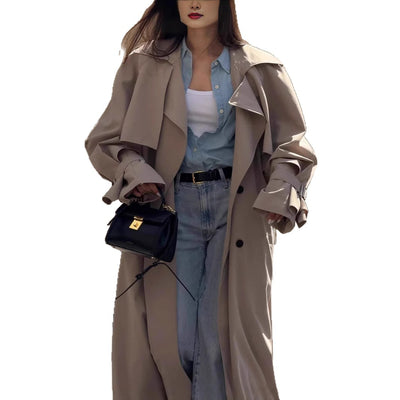 Gabardina Larga Beige con Cinturón y Capa - Image 5