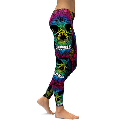 Leggins Calavera Arcoíris Talla Grande Mujer - Cintura Alta Ajustados Deportivos - Image 2
