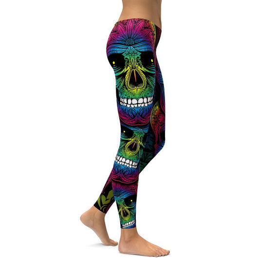 Leggins Calavera Arcoíris Talla Grande Mujer - Cintura Alta Ajustados Deportivos - Image 2