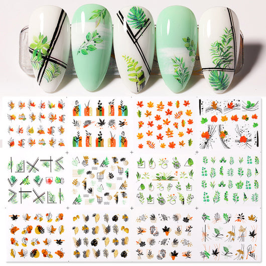 Calcomanías de Arte para Uñas con Diseños de Hojas y Caracteres - Image 14