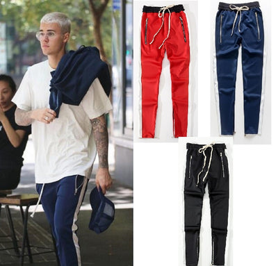 Pantalones Casuales Retro con Rayas de Color y Cierre Interno