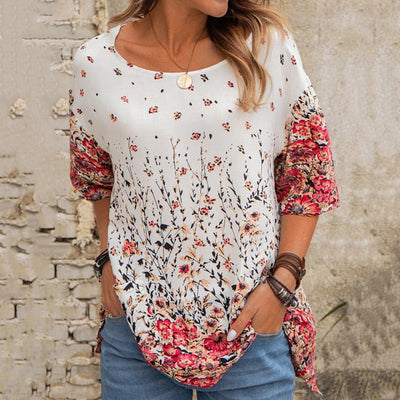Blusa Casual Floral Suelta Cuello Redondo Manga Corta para Mujer - Image 12