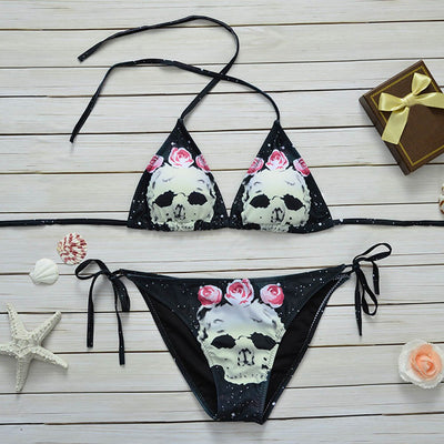 Bikini Estampado Calavera para Mujer - Traje de Baño Dividido Europeo - Image 4