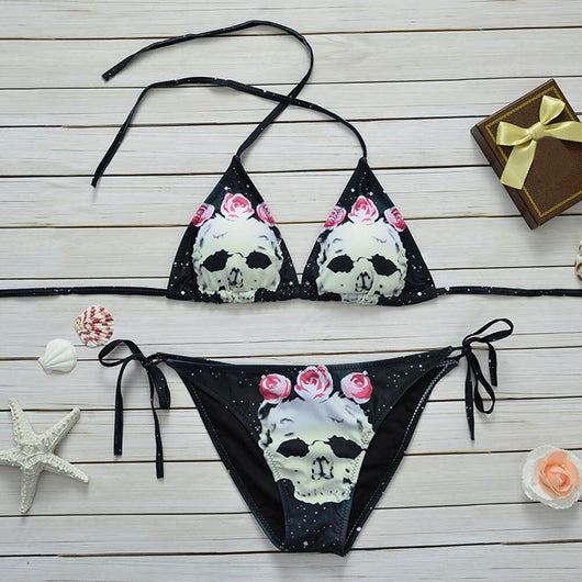 Bikini Estampado Calavera para Mujer - Traje de Baño Dividido Europeo - Image 4