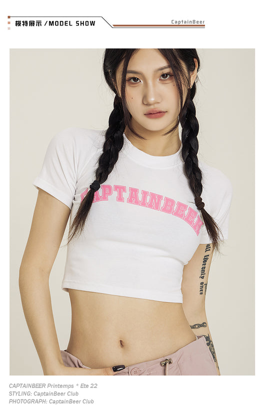 Playera Corta Retro Americana Cuello Redondo - Top Ombligo Sexy para Verano - Image 14