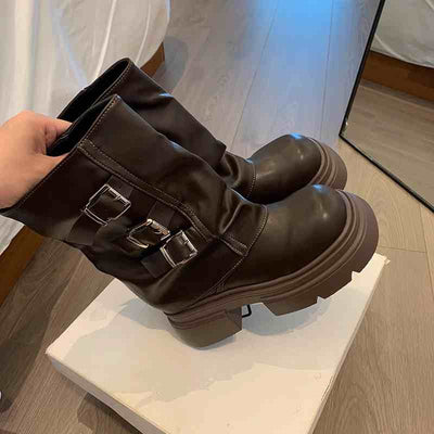 Botas Motociclista Plataforma con Hebilla para Mujer