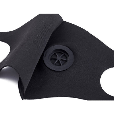 Pink knitted face mask with a black breather valve, designed for dust protection and comfortable wear. - Image 4