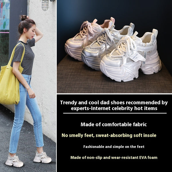 Zapatos Deportivos con Plantilla Elevadora y Detalles Brillantes para Mujer