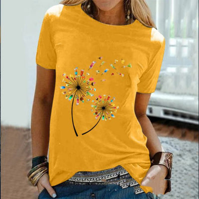 Camiseta Mujer Cuello Redondo Manga Corta Estampado Diente de León Vino - Image 11