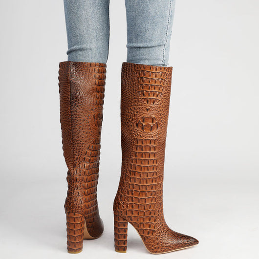 Botas Altas de Cuero con Tacón Grueso y Punta Afilada - Tallas Grandes - Image 7