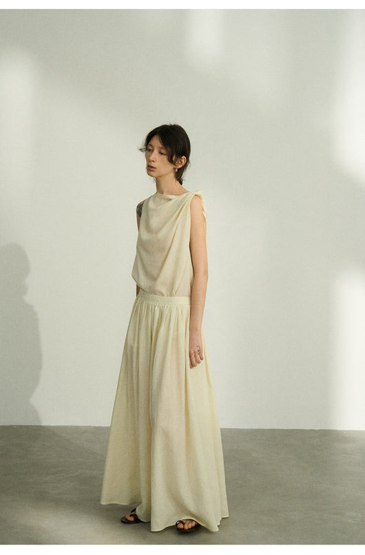 Falda Plisada Tencel Lino Efecto Desteñido con Volumen - Elegancia Moderna para Mujer - Image 12