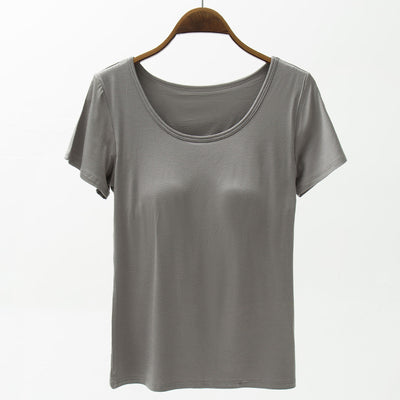Camiseta Modal Mujer Manga Corta con Refuerzo de Pecho Color Sólido - Image 10