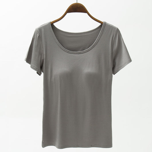 Camiseta Modal Mujer Manga Corta con Refuerzo de Pecho Color Sólido - Image 10