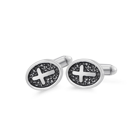 Gemelos Ovalados con Cruz de Acero Inoxidable Plateado para Hombre - Image 9