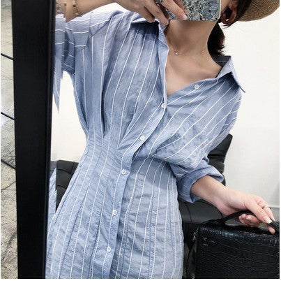 Camisa Minimalista a Rayas de Manga Larga Efecto Escarcha
