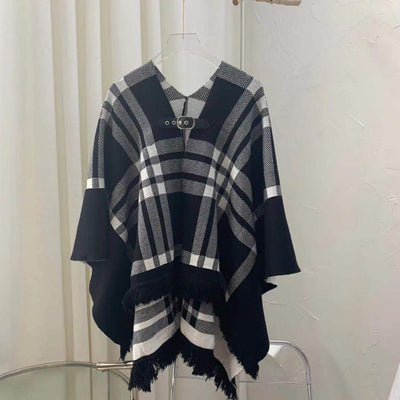 Chaqueta Tipo Cape con Bufanda Cuadrada de Lana Tejida - Image 2