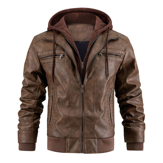 Chaqueta de Cuero PU con Capucha y Bolsillos con Cierre para Hombre - Image 14