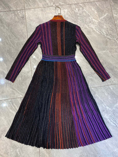 Vestido Otoñal Cintura Alta Rayas Arcoíris Degradado - Image 15