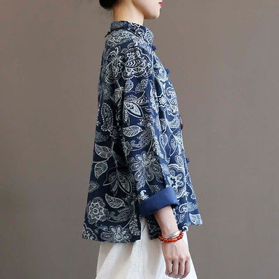 Cardigan Étnico de Algodón y Lino para Mujer - Azul Calicó - Image 7