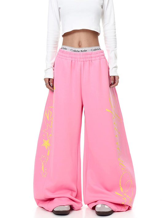 Pantalones Deportivos Anchos con Estampado de Letras para Mujer - Image 2