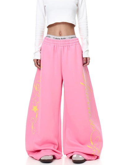 Pantalones Deportivos Anchos con Estampado de Letras para Mujer - Image 2