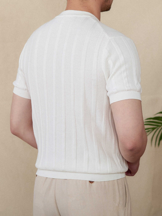 Camiseta Casual de Punto Henry Collar a Rayas - Manga Corta 100% Algodón para Hombre - Image 12