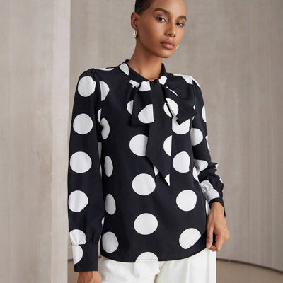 Blusa Retro de Lunares con Manga Larga Versátil - Image 4