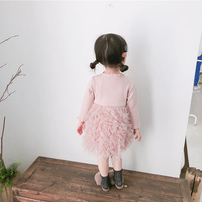 Vestido Infantil de Otoño con Lazo y Mangas Largas en Tul Tejido - Image 6