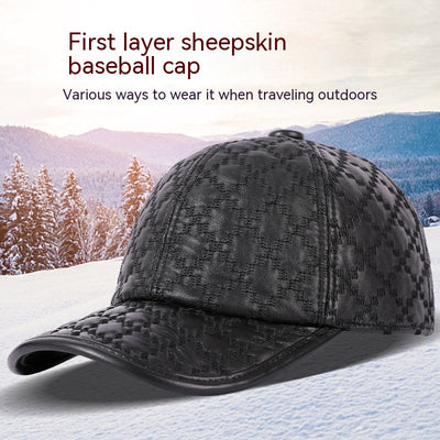 Gorra Cuadriculada Coreana en Cuero de Oveja Genuino para Hombre