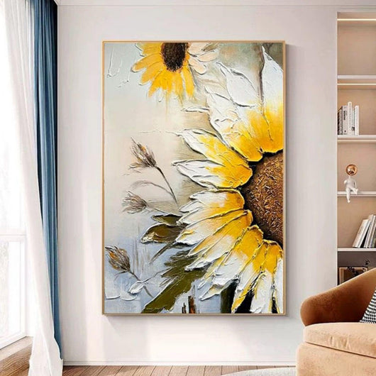Cuadro Óleo Girasol Moderno Texturizado - Lienzo Decorativo sin Marco para Sala - Image 5