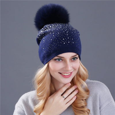 Gorro de Cachemira con Pompón de Pelaje de Zorro para Mujer - Image 9