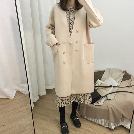 Cardigan Tejido Grueso Coreano Talla Grande - Abrigo Suelto Doble Botonadura para Otoño e Invierno - Image 2