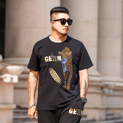 Camiseta Hombre Talla Grande con Diseño Leopardo y Strass - Image 4