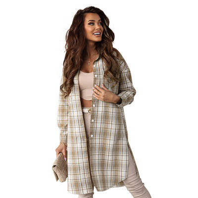 Abrigo Camisero Cuadros para Mujer - Largo Medio - Image 9