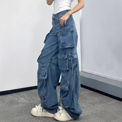 Pantalones Vaqueros Anchos para Mujer con Múltiples Bolsillos