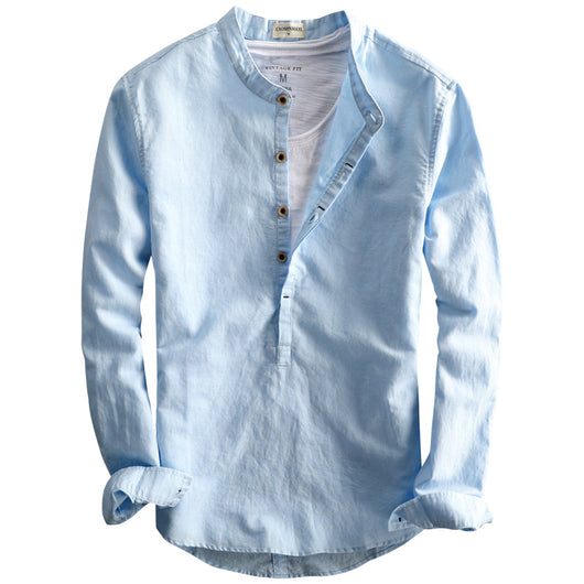 Camisa de Lino Suelta para Hombre - Manga Larga Casual Color Sólido - Image 9