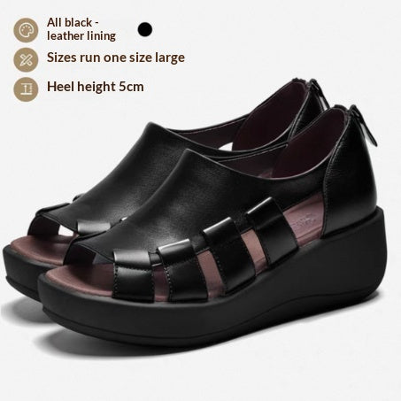 Sandalias Cuña de Cuero Genuino para Mujer con Suela Cómoda y Gruesa