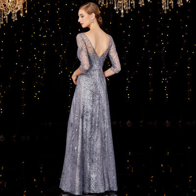 Vestido de Noche Largo Gris Plata para Conciertos y Eventos - Image 3