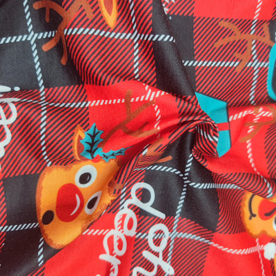 Family matching red Christmas pajamas with a cartoon reindeer and "Merry Christmas" text on a plaid background. - Image 8