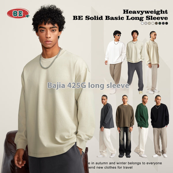 Camiseta Manga Larga Oversize para Hombre - Algodón Puro Otoño Invierno