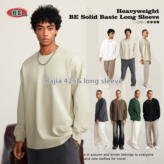 Camiseta Manga Larga Oversize para Hombre - Algodón Puro Otoño Invierno